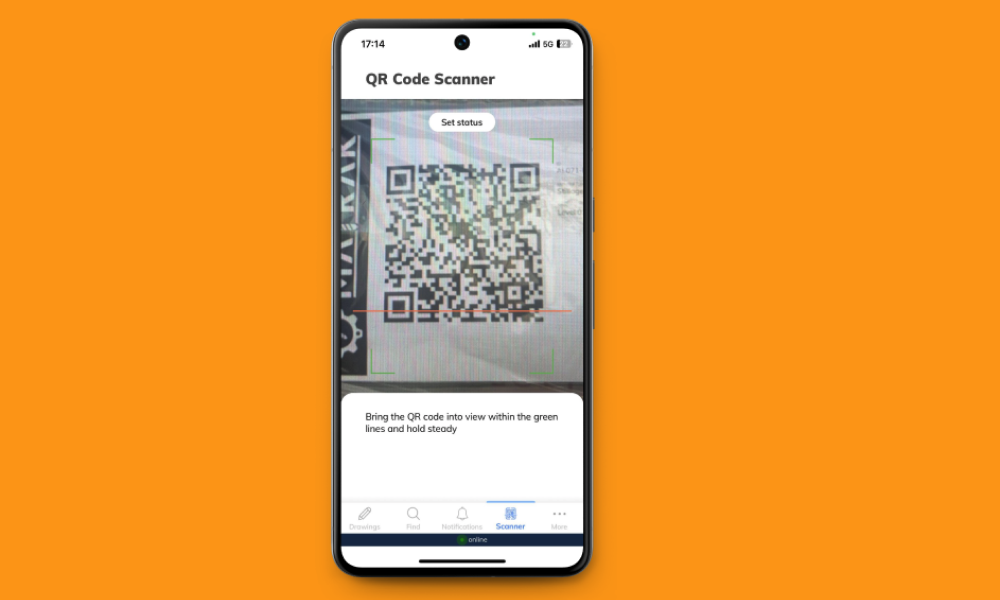 The Matrak QR code scanner on a phone, reading a label